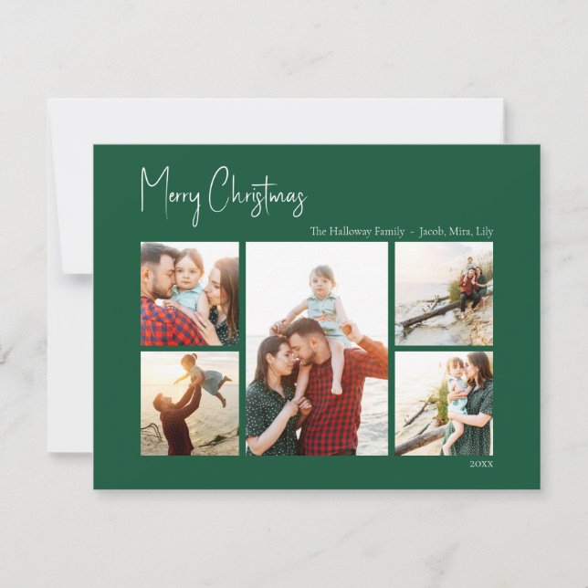 Modern jul | Femfoto-Helgdag för Grönt Julkort (Framsida)