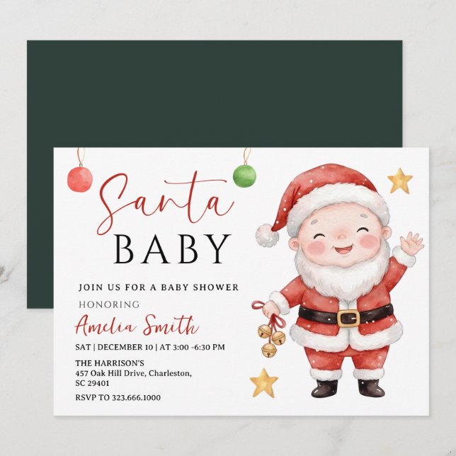 Modern jul firande vinter tomte baby shower inbjudningar (Fram/baksida)