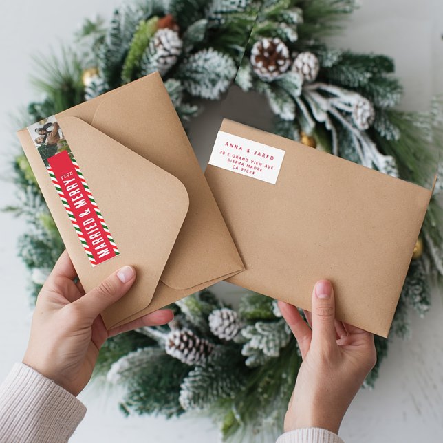Modern jul - Gift med munnen och Merry Photo Adres Etikettband (Skapare uppladdad)