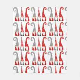 Modern jul Gnomes Dwarves Red Grått Mönster Fleecefilt