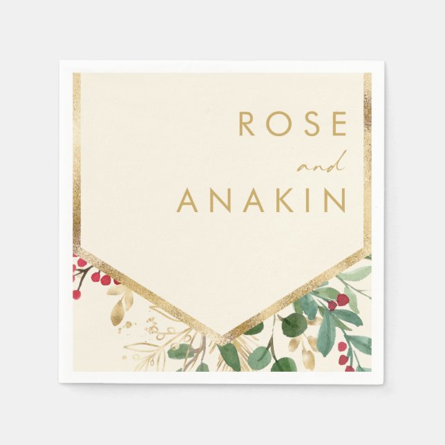 Modern jul Greenery | Cream Bröllop Napkins Pappersservett (Framsidan)