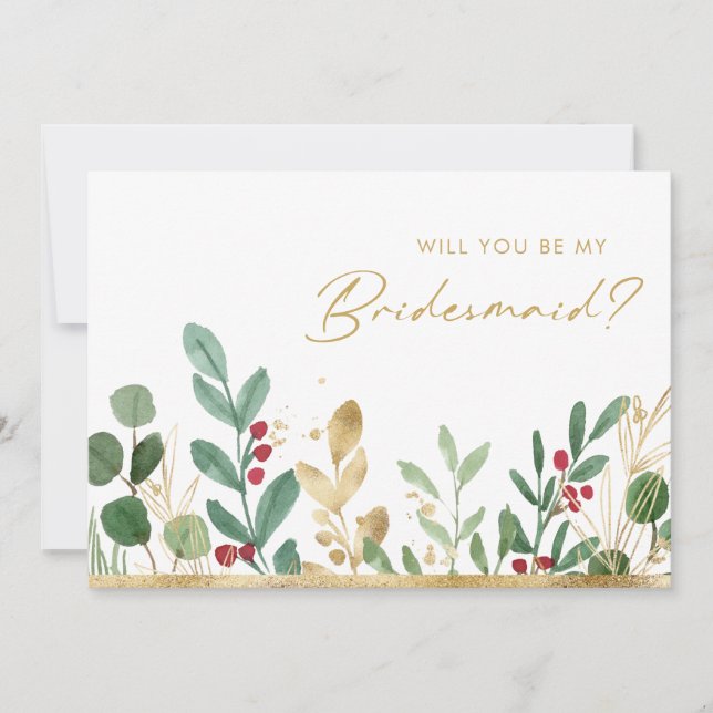 Modern jul Greenery | Frieri i Bridesmaid Inbjudningar (Framsida)