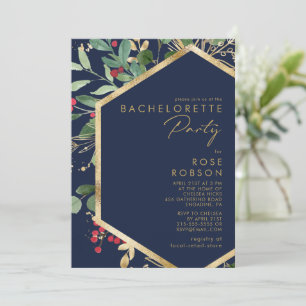 Modern jul Greenery Navy Bachelorette Party Inbjudningar