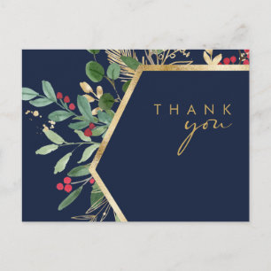 Modern jul Greenery Navy Bröllop Tack Vykort