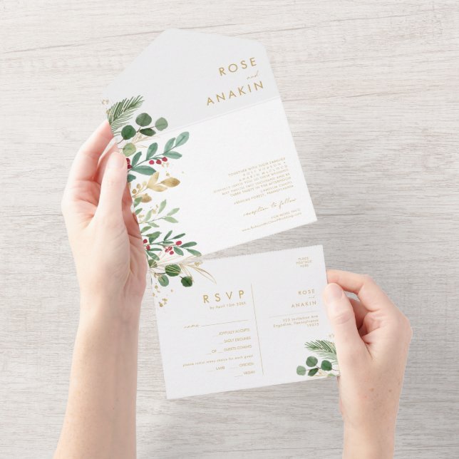 Modern jul Greenery | Vit försegling och sändning (Avrivbar del)