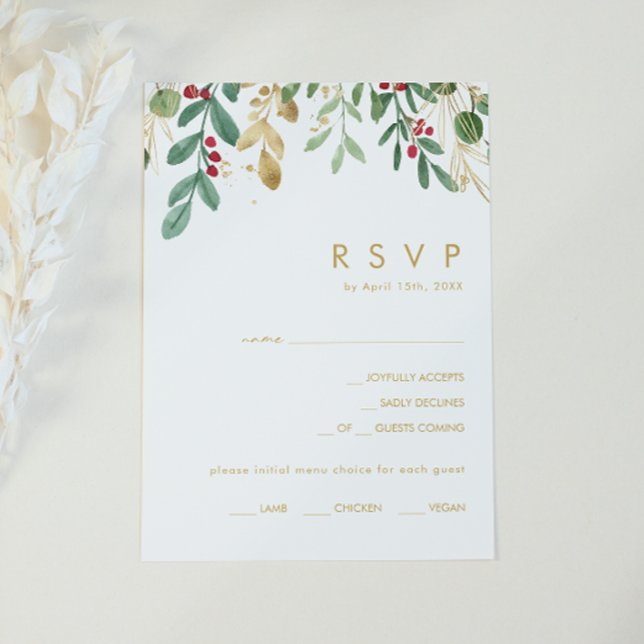 Modern jul Greenery | Vita menyval OSA Kort (Skapare uppladdad)
