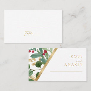 Modern jul Greenery   Vita platta Bröllop Placeringskort