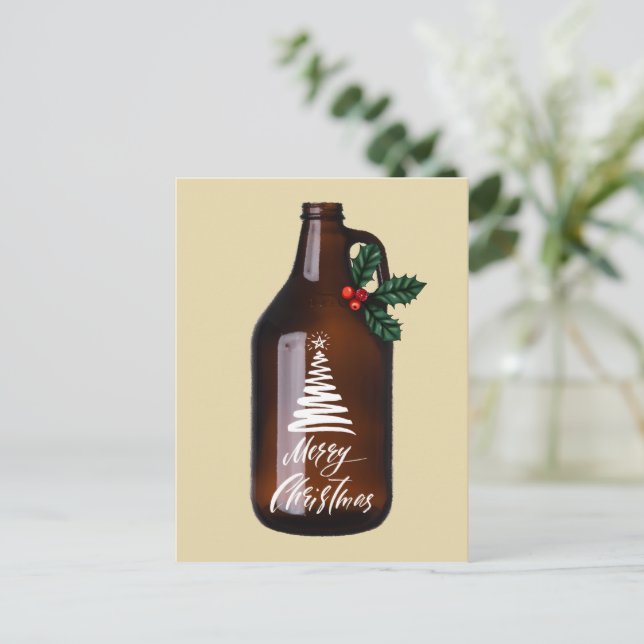 Modern jul Growler Beer Jug Helgdag Vykort (Stående Fram)