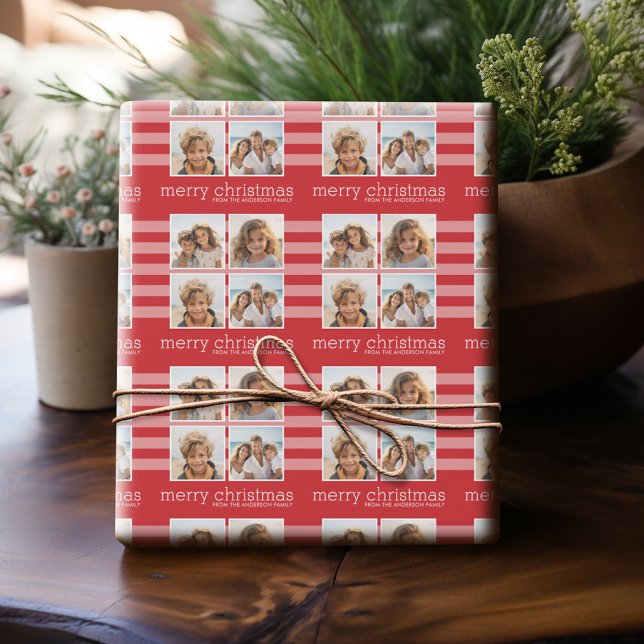 Modern jul - helt enkelt Rött och vitt foto Presentpapper (Personalized Photo Wrapping Paper)