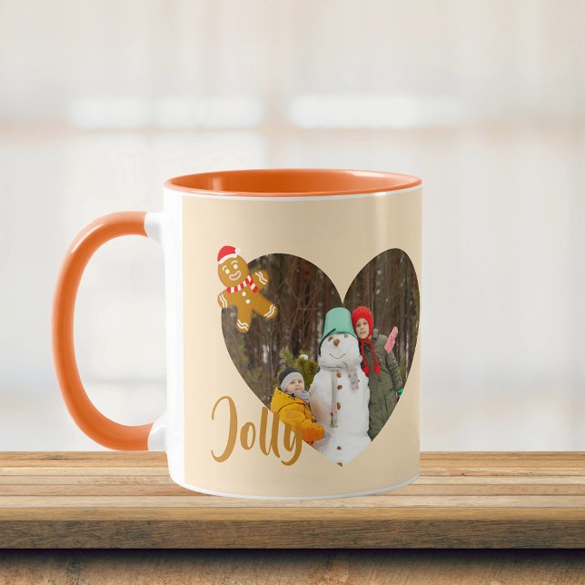 Modern jul hjärtformad 2 bilder kollage mugg (Modern Christmas 2 Photos Mug, personalized to send your unique and warm wishes to loved ones.)