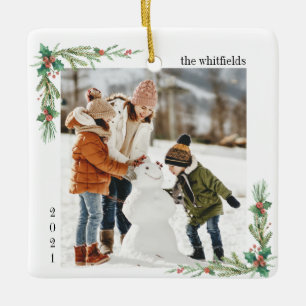 Modern jul i familjen Snö Photo Mistletoe Julgransprydnad Keramik