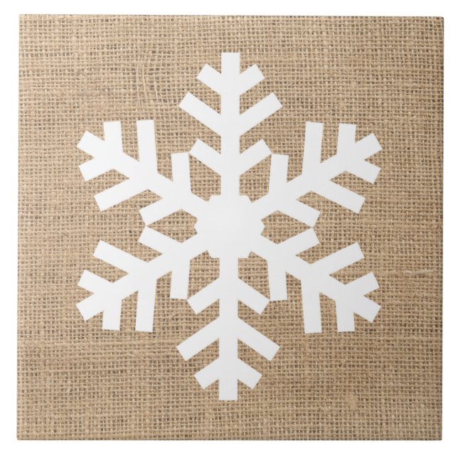Modern Jul i jordbrukshus Snowflake Rustic Burlap Kakelplatta (Framsidan)