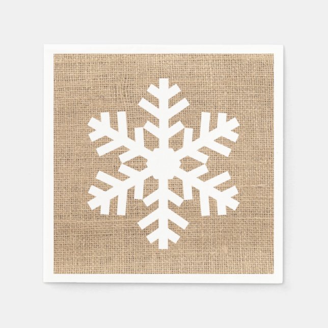 Modern Jul i jordbrukshus Snowflake Rustic Burlap Pappersservett (Framsidan)