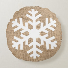 Modern Jul i jordbrukshus Snowflake Rustic Burlap Rund Kudde