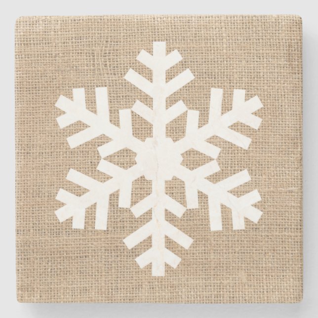 Modern Jul i jordbrukshus Snowflake Rustic Burlap Stenunderlägg (Framsidan)