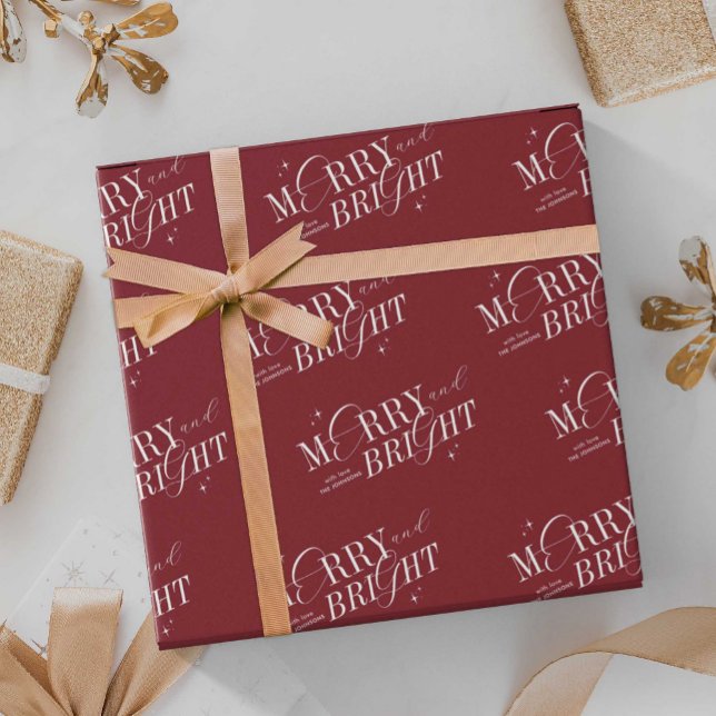 Modern jul i Modern Elegant med färgstift och ljus Presentpapper (Elegant merry & bright red and white Christmas wrapping paper with space for your name)