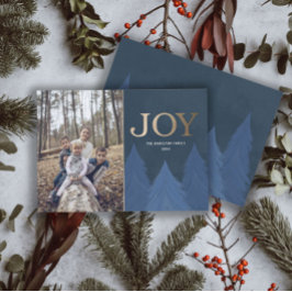 Modern jul Joy Guld & Blue Träd Julkort