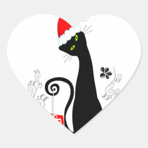Modern jul Kattunge Hjärtformat Klistermärke