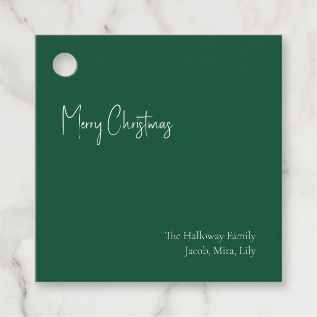 Modern jul | Märkre för Grönt Square Family Gift Gåvor Etiketter (Framsida)