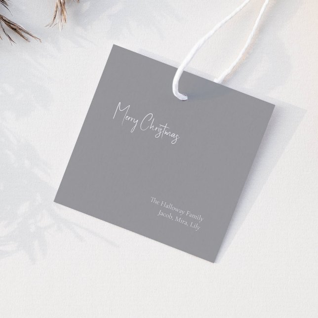 Modern jul | Märkrn Silver Square Family Gift Gåvor Etiketter (Skapare uppladdad)