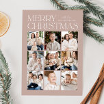 Modern jul Mauve 9 Photo Collage Julkort<br><div class="desc">Modern julfotokort med "God jul" som visas överst på designen i trendig med vit text med blek/dammig bakgrund i ro. En fotokollage med 9 foton visas nedan i en rutnätslayout för stil. Anpassa multifotojulkortet med din familj namn. Kortet återgår till visning med en blek med nyp vit prick (snö).</div>
