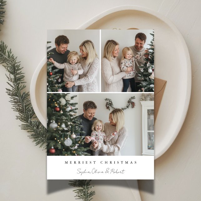 Modern jul med 3 foton för barnfamiljer julkort (Skapare uppladdad)