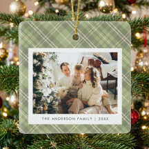 Modern jul med familjefoto i grön rutig karamell