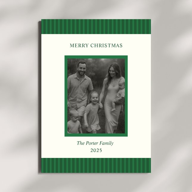 Modern Jul Minimal Familjefoto Grön Chic Julkort (Skapare uppladdad)