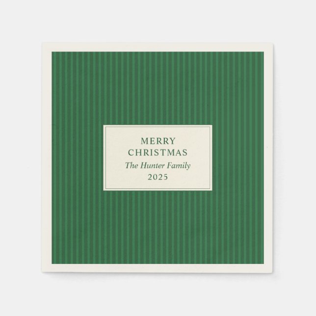 Modern jul minimal firande gröna ränder pappersservett (Framsidan)