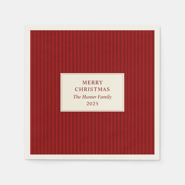 Modern jul minimal firande röda ränder pappersservett (Framsidan)