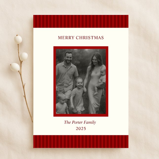 Modern Jul Minimalisera Familjefoto Röd Chic Julkort (Skapare uppladdad)