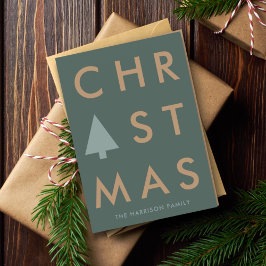 Modern jul | Minimalistisk grön och guld fetstil Helgkort