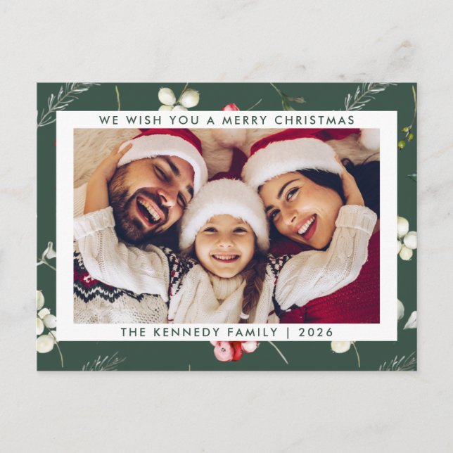 Modern jul, Modern Winter Greenery Photo Helg Vykort (Framsida)