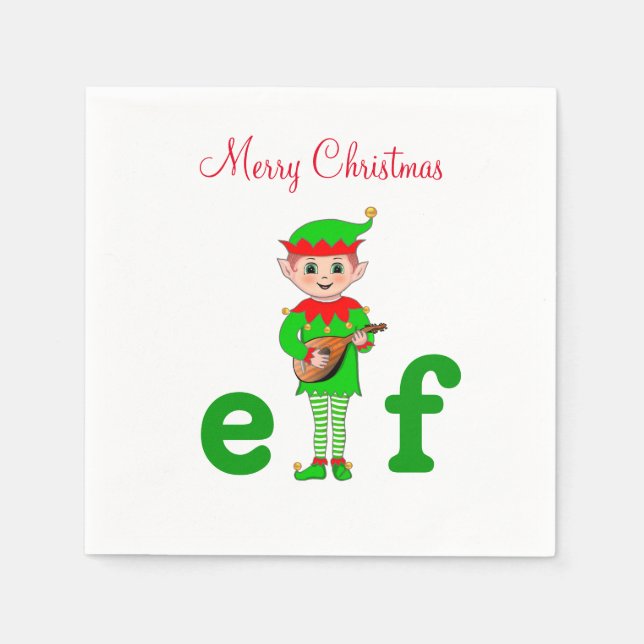 Modern jul musikalisk tomte på vit pappersservett (Framsidan)
