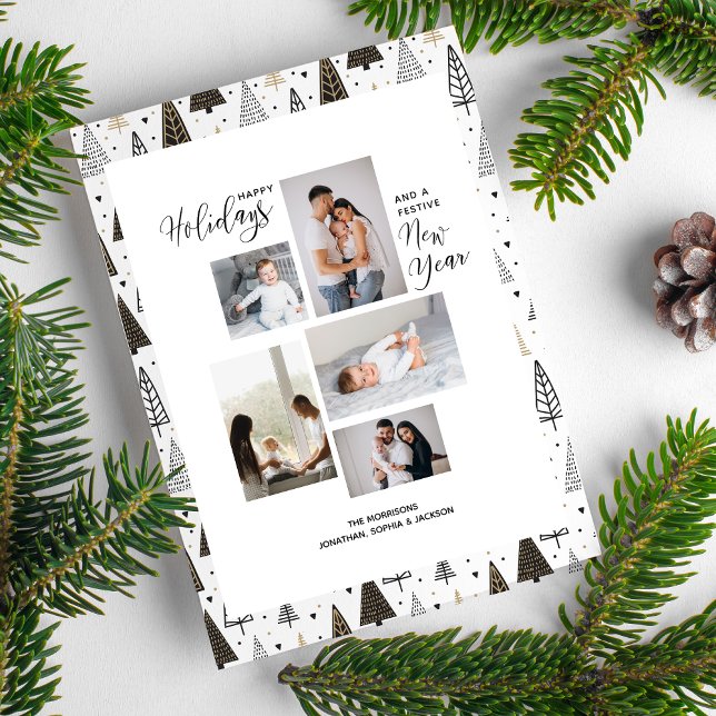 Modern jul nyår fotokollage med träd julkort (Skapare uppladdad)
