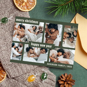 Modern jul nyår sex fotosamlingsplats Grönt Julkort