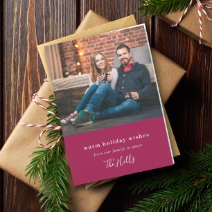 Modern jul Par Photo Burgundy Maroon Helgkort