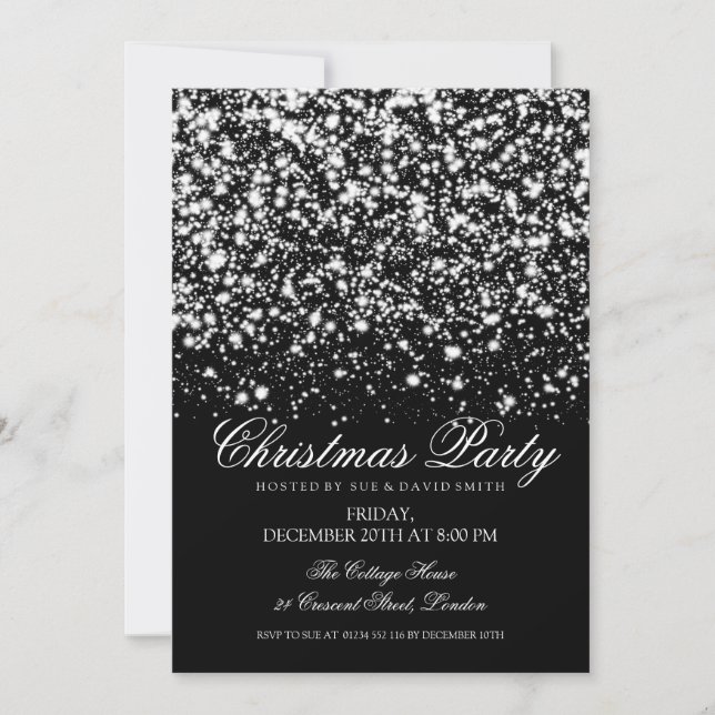 Modern jul Party Silver Midnight Glam Inbjudningar (Framsida)