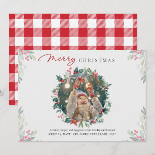 Modern jul Photo Gingham Botanical Julkort
