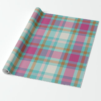 Modern jul Play tartan retro shock rosa aqua Presentpapper