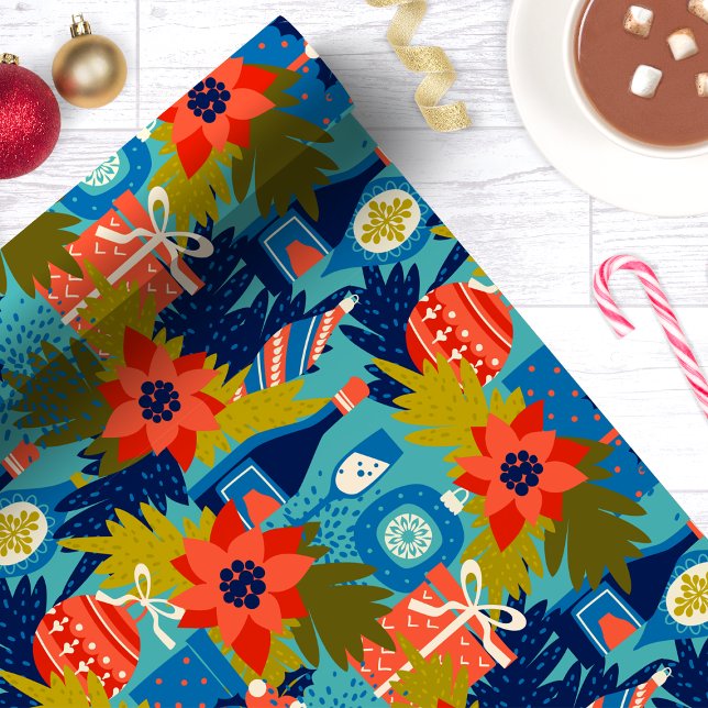 Modern jul poinsettia julgran presentpapper (Skapare uppladdad)