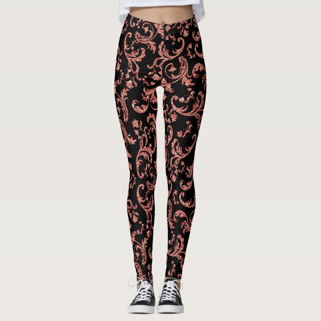 Modern jul Red and Black Damask Dam Leggings (Framsida)