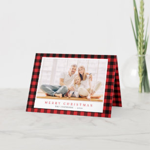 Modern jul Red Black Play Tartan Mönster Helgkort