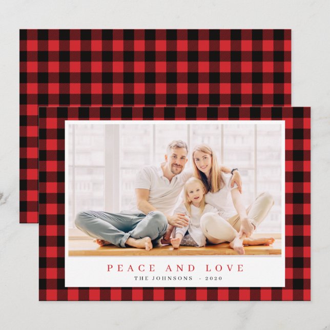 Modern jul Red Black Play Tartan Mönster Julkort (Fram/baksida)