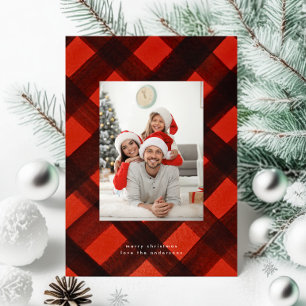 Modern jul Red Black Tartan Photo Ram Julkort