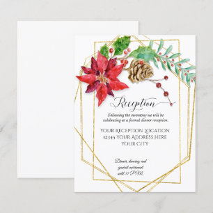 Modern Jul Red Blommigt Guld Geometric Bröllop Inbjudningar