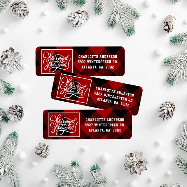 Modern jul Red Buffalo Play Adress Returadress Etikett (Skapare uppladdad)