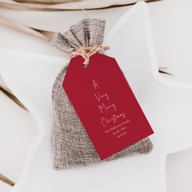 Modern jul | Red Family Träd Gift-Märkre Presentetikett (Skapare uppladdad)