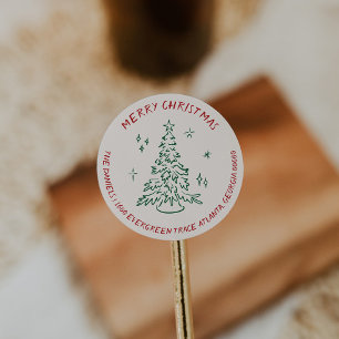 Modern jul returadresskuvert med handritad design runt klistermärke