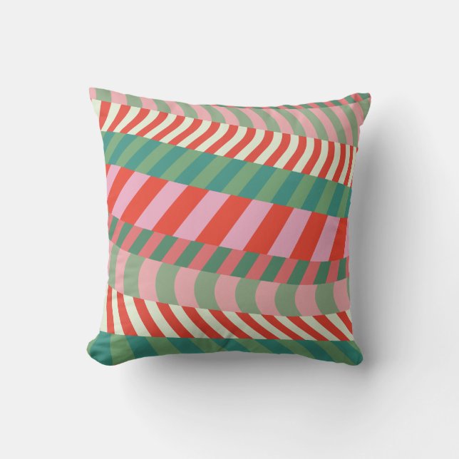 Modern jul röd grön rosa geometriska ränder kudde (Framsida)